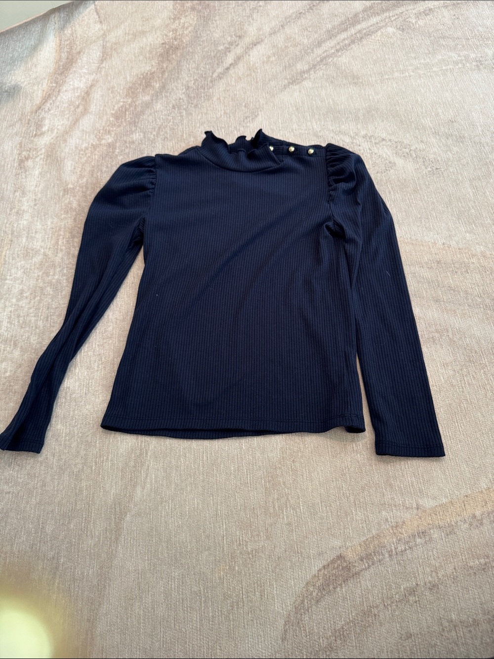 Janie and Jack Navy Ribbed Long-Sleeve Top with Gold Buttons